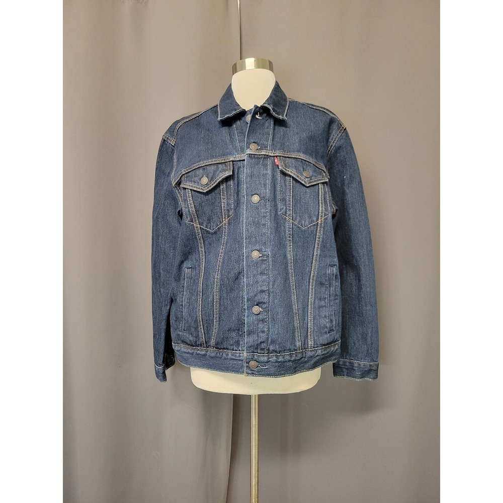 Vintage y2k Levi's Denim Trucker Jacket Dark Wash Blue Cotton Men's Size Large